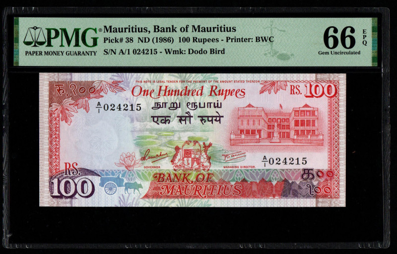 Mauritius, Bank of Mauritius
Pick# 38 ND (1986) 100 Rupees - Printer: BWC
S/N A/...