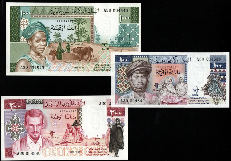 Mauritania, Set of 3 Banknote - 1000, 200, 100 Ouguiya, 1975 year