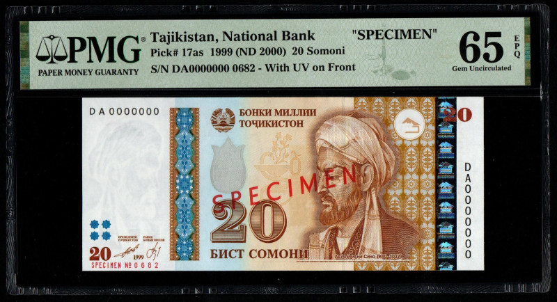 Tajikistan, National Bank "SPECIMEN" S/N DA0000000 0682 - With UV on Front Pick#...