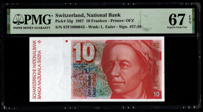 Switzerland, National Bank Pick# 53g 1987 10 Franken - Printer: OFZ S/N 87F10900...