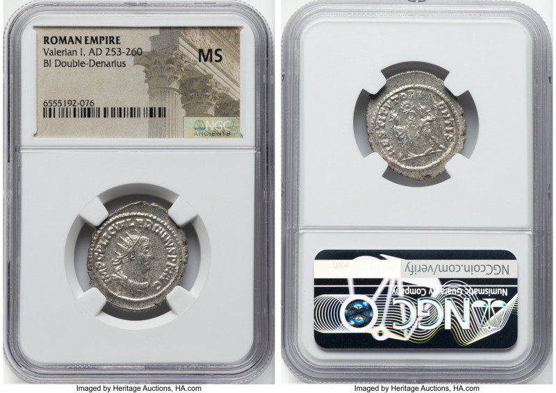 Valerian I (AD 253-260). BI antoninianus (24mm, 5h). NGC MS. Antioch. IMP C P LI...