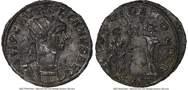 Aurelian (AD 270-275). BI antoninianus (20mm, 1h). NGC MS, Silvering. Ticinum, 2...