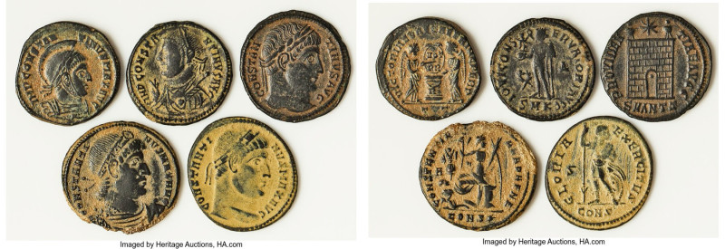 ANCIENT LOTS. Roman Imperial. Lot of five (5) AE3 or BI nummi. Fine-VF, scratche...