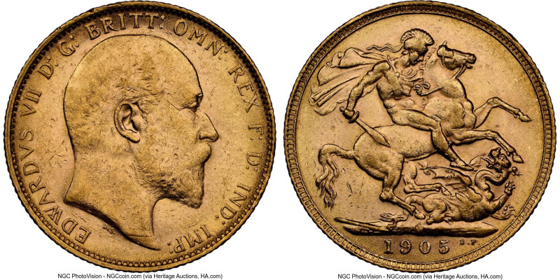 Edward VII gold Sovereign 1905-M MS61 NGC, Melbourne mint, KM15, S-3971. HID0980...