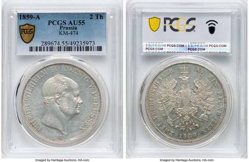 Prussia. Friedrich Wilhelm IV 2 Taler 1859-A AU55 PCGS, Berlin mint, KM474, Dav-...