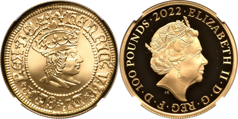 Elizabeth II gold Proof "King Henry VII" 100 Pounds (1 oz) 2022 PR70 Ultra Cameo...