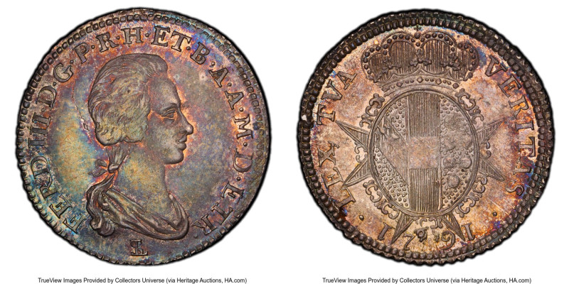 Tuscany. Ferdinando III Paolo 1791 MS63 PCGS, Florence mint, KM-C34. Deep shades...