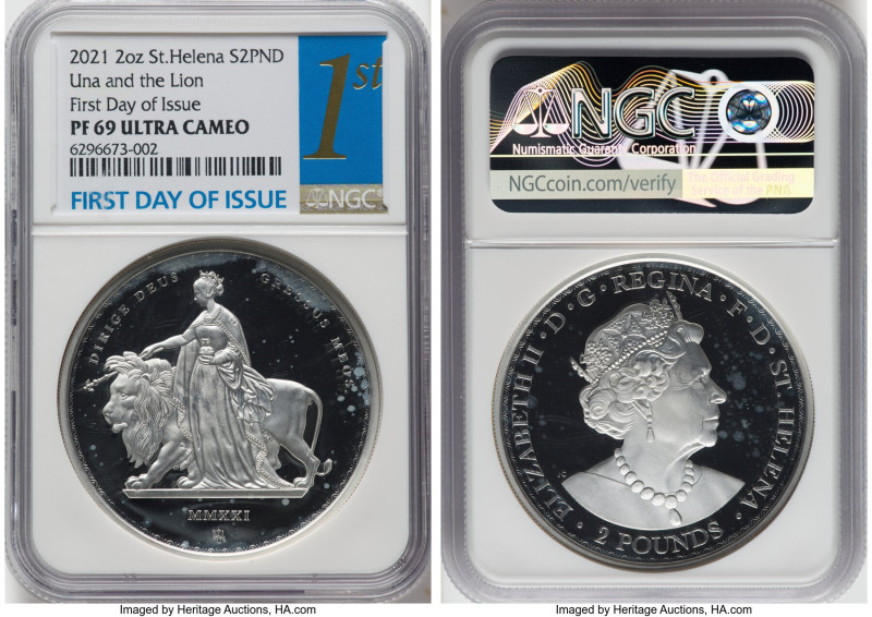 British Colony. Elizabeth II silver Proof "Una and the Lion" 2 Pounds (2 oz) 202...