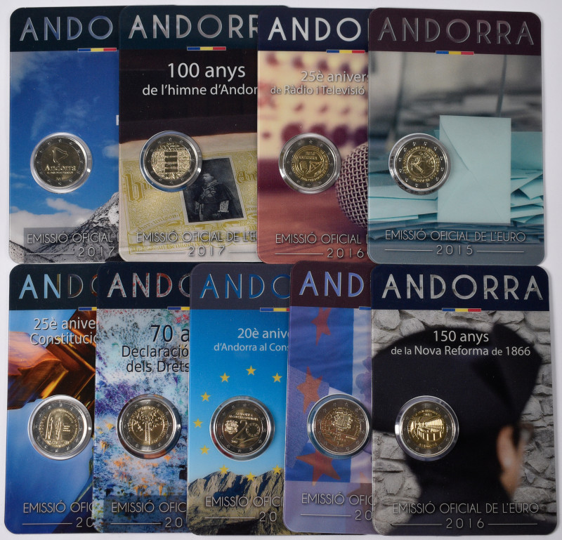 Andorra: Sammlung 9 x 2 Euro Gedenkmünzen 2014 - 2018.
 [differenzbesteuert]