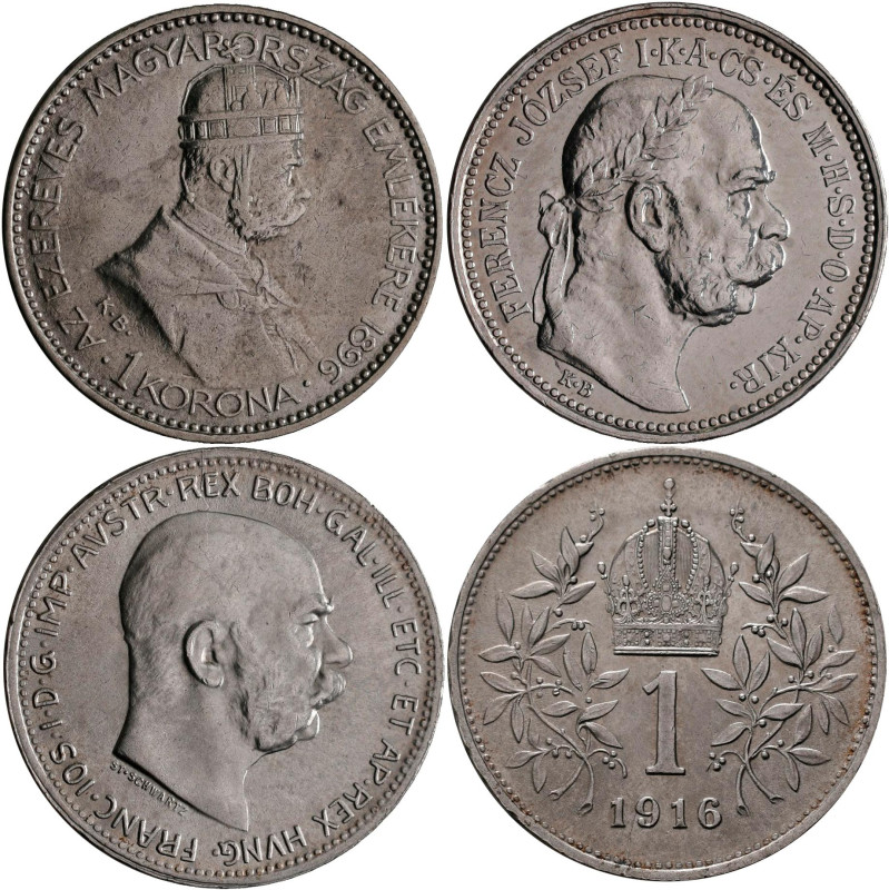 Haus Habsburg: Franz Joseph I. 1848-1916: 1 Korona 1896 / Jahrtausendfeier (Mill...