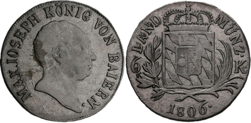 Bayern: Maximilian I. Joseph 1806-1825: 6 Kreuzer 1806 (mit 1. Königswappen), mi...