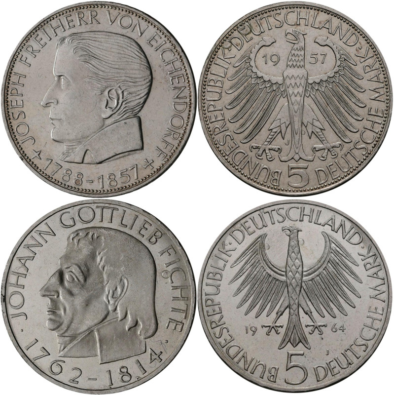 Bundesrepublik Deutschland 1948-2001: 5 DM 1957 J, Freiherr von Eichendorff, Jae...