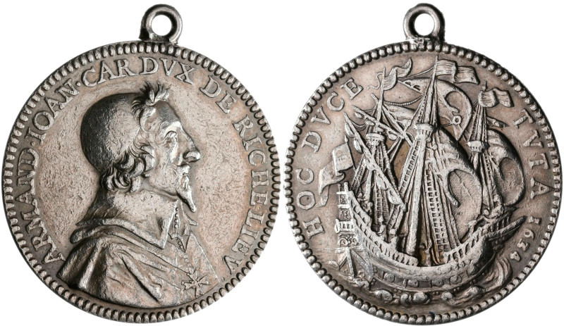 Medaillen alle Welt: Frankreich: Tragbare Silbermedaille 1634 von j: Warin auf A...