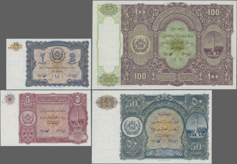 Afghanistan: Ministry of Finance, Series 1936, full set with 2, 5, 10, 20, 50 an...