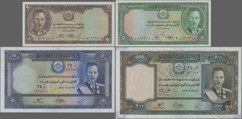 Afghanistan: Da Afghanistan Bank, set with 5 banknotes, Series 1939, with 2, 5, ...