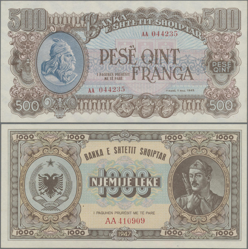 Albania: Albania State Bank, set with 9 banknotes, Series 1945 and 1947, with 5,...