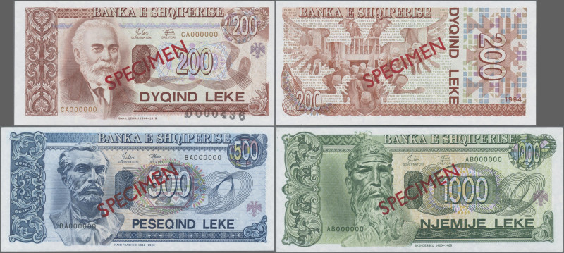 Albania: Bank of Albania, nice set with 200, 500 and 1.000 Leke 1994 SPECIMEN, P...