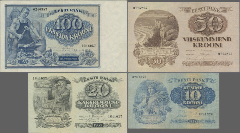 Estonia: Eesti Pank, lot of 5 banknotes, Series 1928-1935, with 5, 10, 20, 50 an...