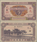 French Indochina: Banque de l'Indo-Chine, 5 Piastres ND(1942-45), P.64, rusty pinholes left center, otherwise excellent condition with very soft verti...