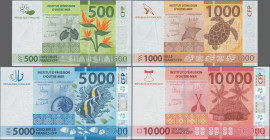 French Pacific Territories: Institut d'Émission d'Outre-Mer, Series ND(2014), full set with 500, 1.000, 5.000 and 10.000 Francs, P.5a-8a in UNC condit...