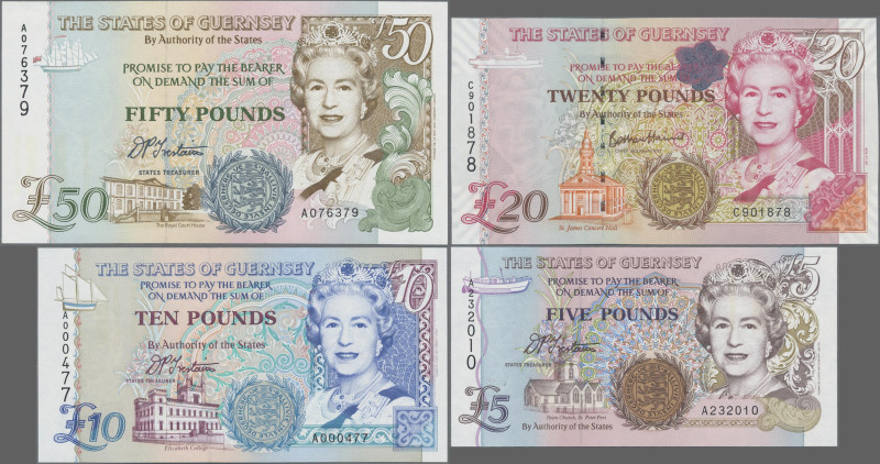 Guernsey: The States of Guernsey, lot of 4 banknotes, Series ND(1994-1996), with...