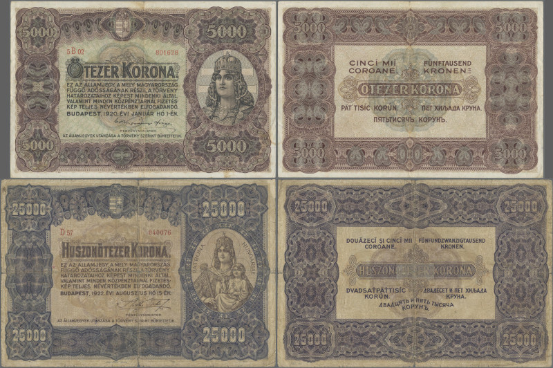 Hungary: Ministry of Finance, Series 1920 and 1922, pair with 5.000 and 25.000 K...