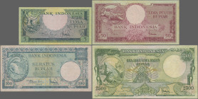 Indonesia: Bank Indonesia, Animal Series 1957, with 5, 50, 100 and 2.500 Rupiah, P.49-51, 54, Condition: VF to aUNC. (4 pcs.)
 [differenzbesteuert]