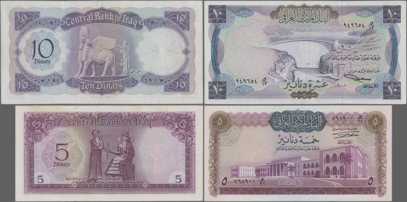 Iraq: Central Bank of Iraq, pair with 5 and 10 Dinars ND(1971), P.59 (aUNC) and ...