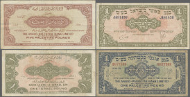 Israel: Anglo-Palestine Bank and Bank Leumi Le-Israel, set with 3 banknotes 1 and 5 Pound ND(1948) (P.15, 16, F-, F), and 1 Pound ND(1952 (P.20, F). (...