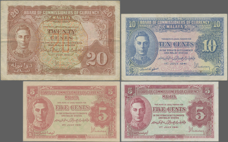 Malaya: Board of Commissioners of Currency - MALAYA, set with 1, 5, 10 and 20 Ce...