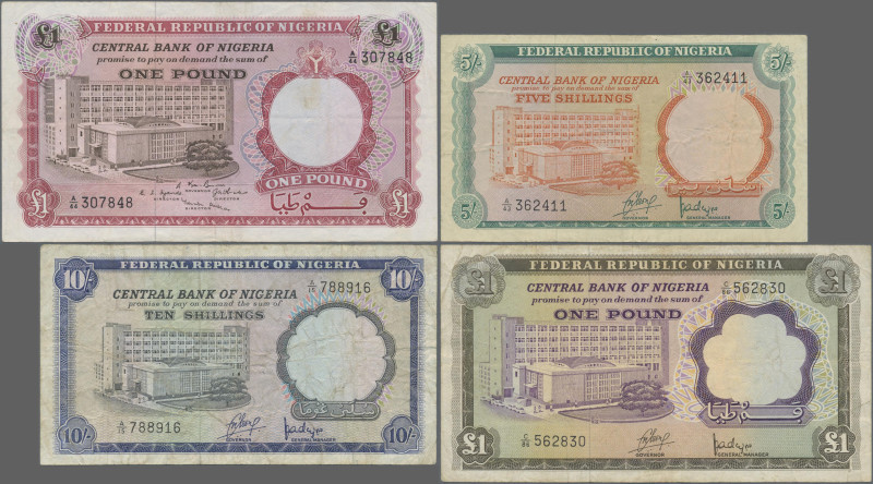 Nigeria: Central Bank of Nigeria, lot with 5 banknotes, series 1967/68, with 1 P...