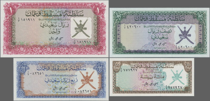 Oman: Sultanate of Muscat and Oman, set with 4 banknotes, Law 1970, with 100 Bai...