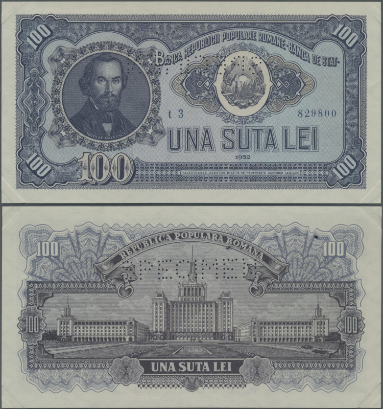 Romania: Banca Republicii Populare Române – Banca de Stat, 100 Lei 1952 SPECIMEN...