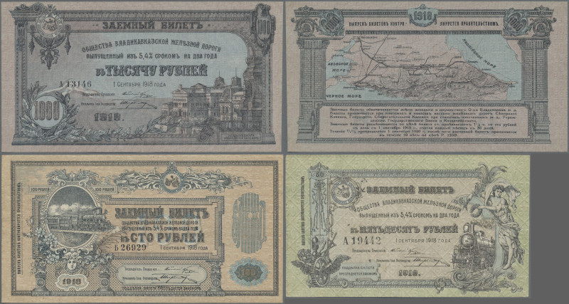 Russia: Transcaucasia - Railroad, Series 1918, lot with 50, 100 and 1.000 Rubles...