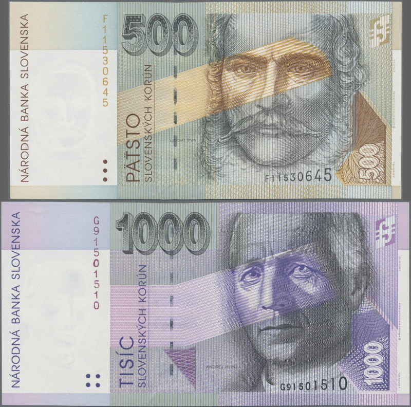 Slovakia: Slovakia National Bank, Series 1993-2000, lot of 5 banknotes, with 500...