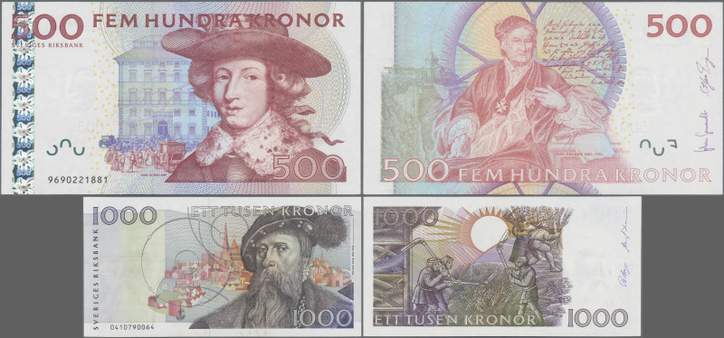 Sweden: Sveriges Riksbank, pair with 500 Kronor 1996 (P.66c, UNC) and 1.000 Kron...