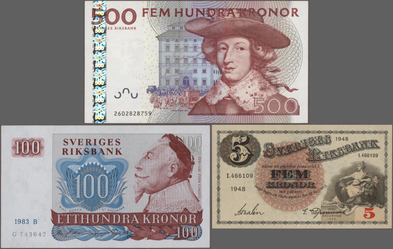 Sweden: Lot with 22 banknotes 5 - 500 Kronor, series 1946-2011 with many differe...