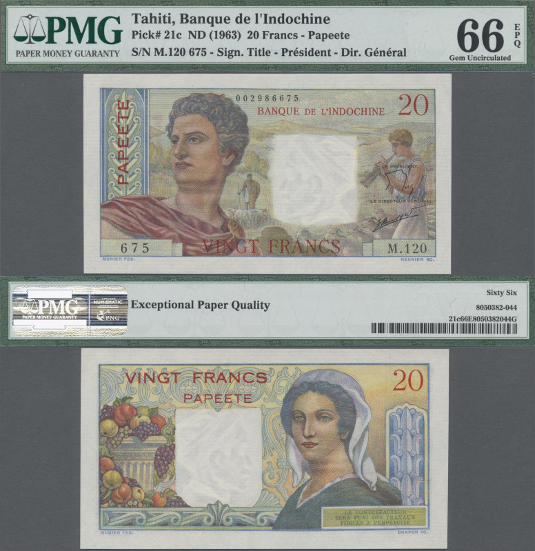 Tahiti: Banque de l'Indochine - Papeete, 20 Francs ND(1951-63), P.21c, PMG grade...