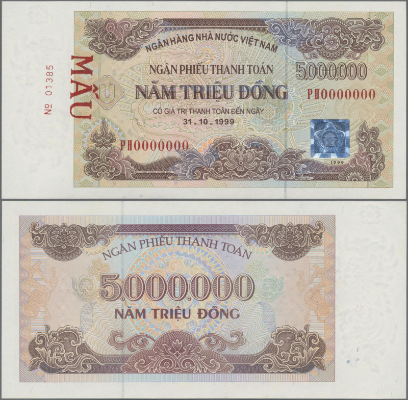 Vietnam: State Bank of Vietnam, 5 Million Dong 1999 Check Issue SPECIMEN, P.114A...