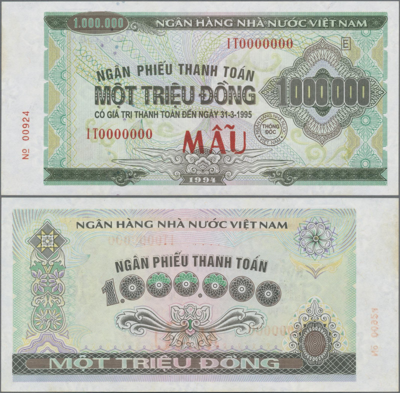 Vietnam: State Bank of Vietnam, 1 Million Dong 1995 Check Issue SPECIMEN, P.114s...