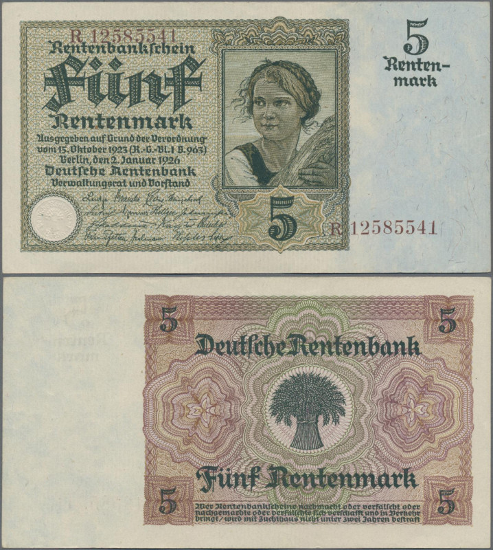 Deutschland - Deutsches Reich bis 1945: Deutsche Rentenbank, 5 Rentenmark vom 02...