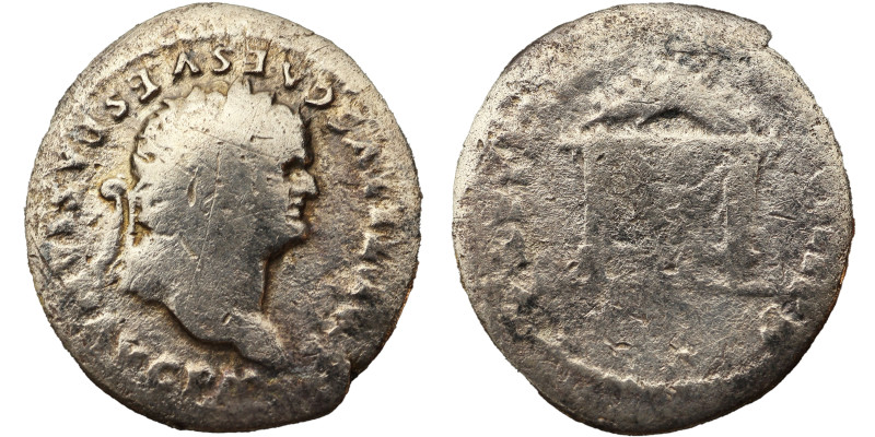 Titus AR Denarius, 80 AD. Obv: IMP TITVS CAES VESPASIAN AVG P M: Head of Titus, ...