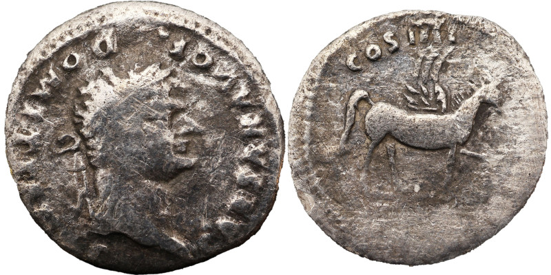 Domitian AR Denarius, 76-77 AD. Obv: CAESAR AVG F DOMITIANVS: Head of Domitian, ...