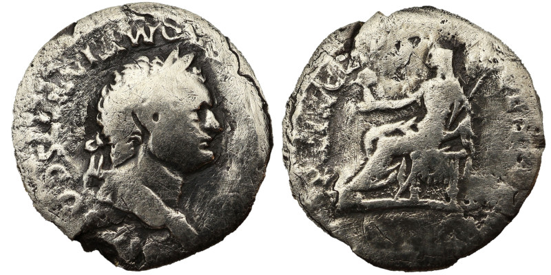 Domitian AR Denarius, 79 AD. Obv: CAESAR AVG F DOMITIANVS COS VI: Head of Domiti...
