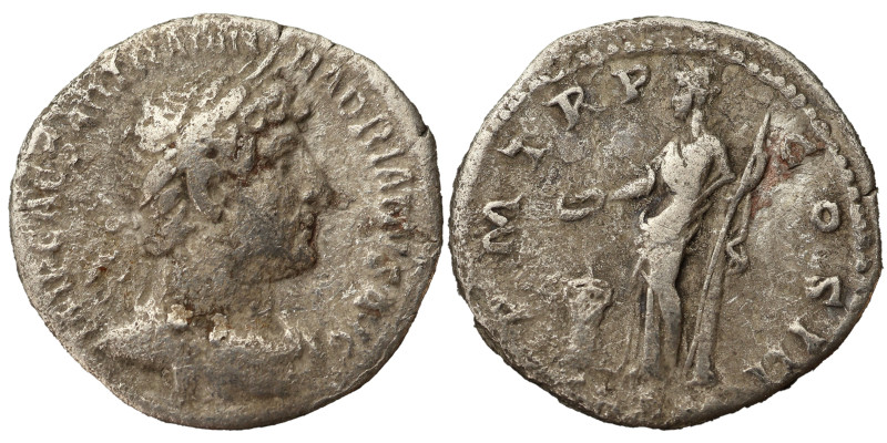 Hadrian AR Denarius, 98-117 AD. Obv: MP CAESAR TRAIAN HADRIANVS AVG: Head of Had...