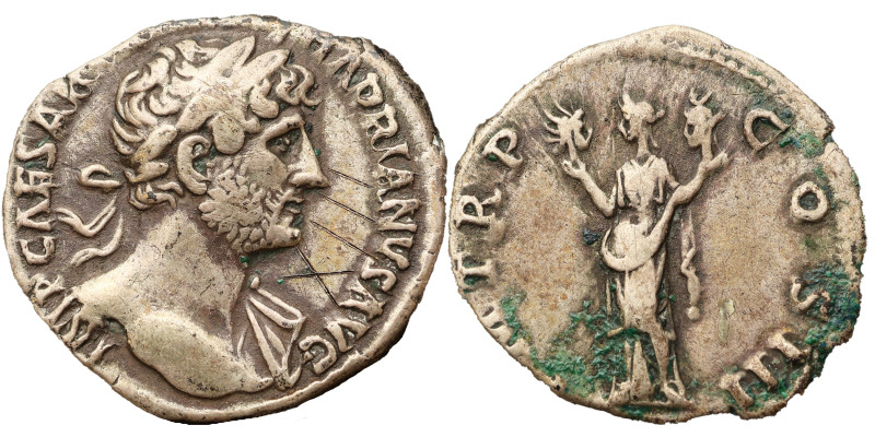 Hadrian AR Denarius, 119-120 AD. Obv: IMP CAESAR TRAIAN HADRIANVS AVG: Head of H...