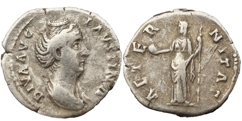 Faustina the Elder AR Denarius, 141 AD. Obv: DIVA AVG FAVSTINA: Bust of Faustina...