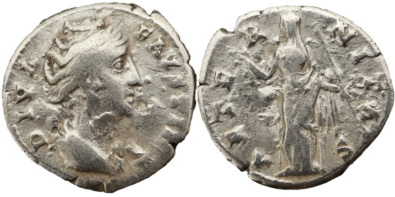 Faustina the Elder AR Denarius, 141 AD. Obv: DIVA FAVSTINA: Bust of Faustina the...