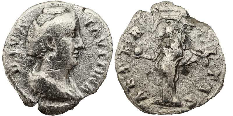 Faustina the Elder AR Denarius, 141 AD. Obv: DIVA FAVSTINA: Bust of Faustina the...