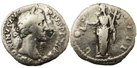 Antoninus Pius AR Denarius, Obv: ANTONINVS AVG PIVS P P TR P XVI: Head of Antoninus Pius, laureate, right. Rev: COS IIII: Vesta, veiled, draped, stand...